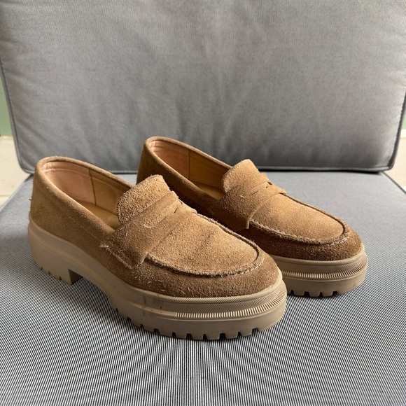 Chunky Suede Penny Loafers in Tan - Picture 2 of 6